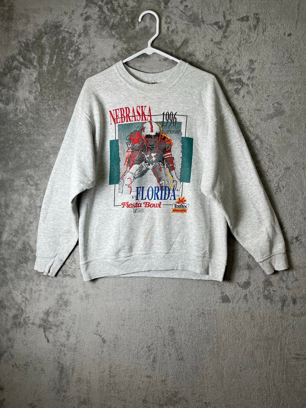 Vintage 1996 Fiesta Bowl Nebraska vs Florida Crewneck Sweatshirt Men's L Gray